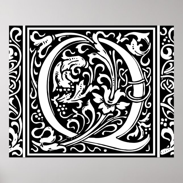 Letter Q Medieval Monogram Art Nouveau Poster (Front)