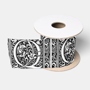 Letter Q Medieval Monogram Art Nouveau Satin Ribbon