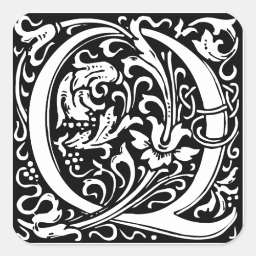 Letter Q Medieval Monogram Art Nouveau Square Sticker