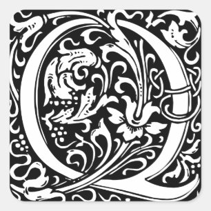 Letter Q Medieval Monogram Art Nouveau Square Sticker
