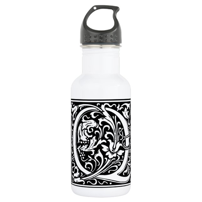 Letter Q Medieval Monogram Art Nouveau Stainless Steel Water Bottle (Front)