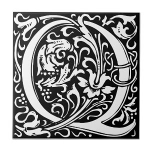 Letter Q Medieval Monogram Art Nouveau Tile