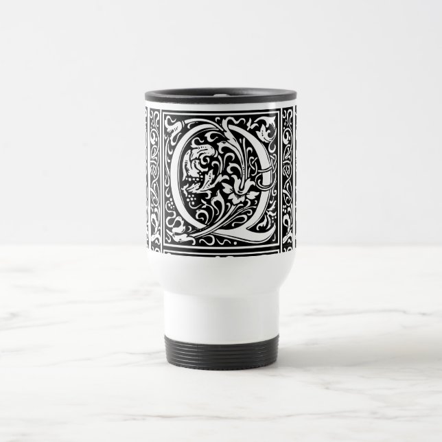 Letter Q Medieval Monogram Art Nouveau Travel Mug (Center)