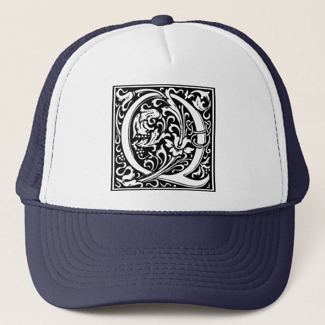 Letter Q Medieval Monogram Art Nouveau Trucker Hat (Front)