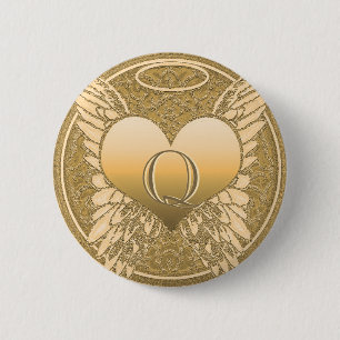 Letter Q Memorial Angel Heart Pinback Button