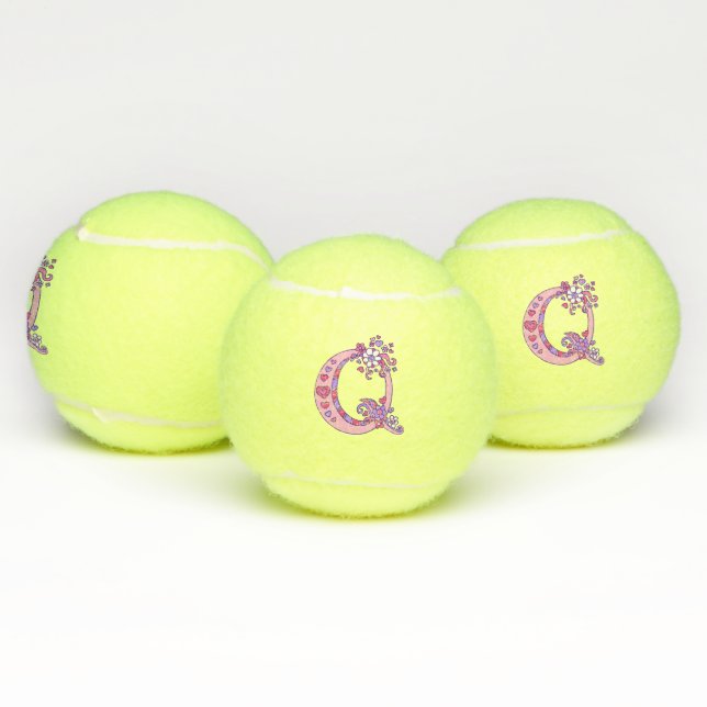 Letter Q monogram girls personalized doodle art Tennis Balls (Multi)