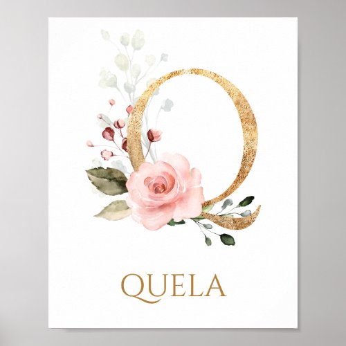 Letter Q Monogram Pink Peach rose Nursery Poster