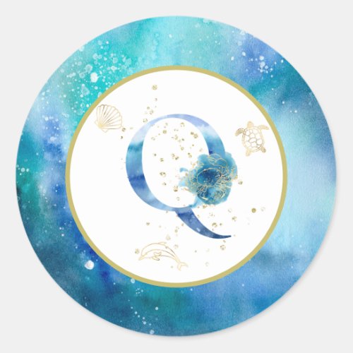   LETTER Q _  Nautical Beach Envelope  Sticker