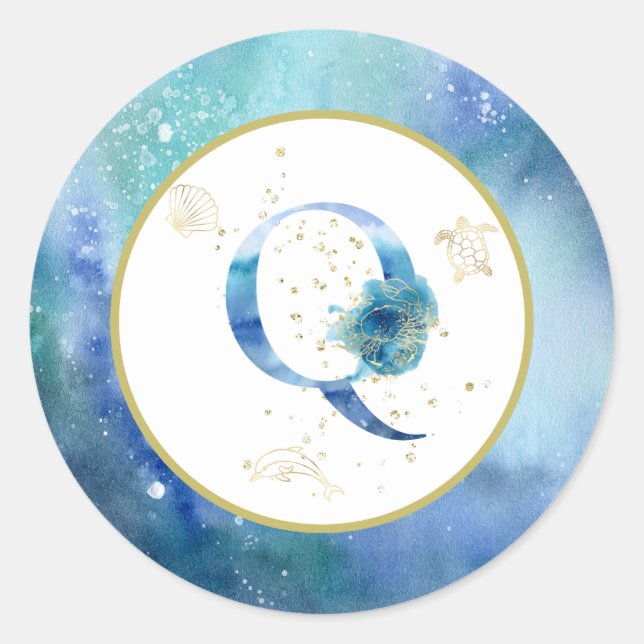 *~*  LETTER Q -  Nautical Beach Envelope  Sticker (Front)
