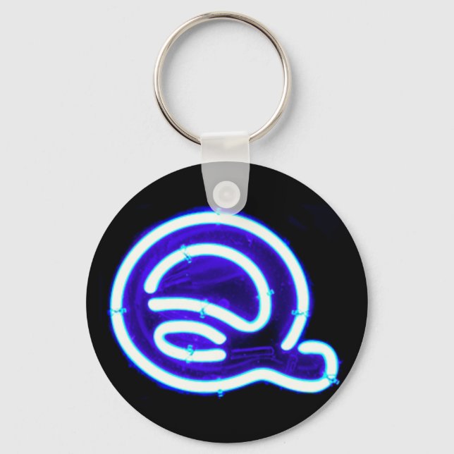 Letter "Q" Neon Light Monogram Keychain (Front)