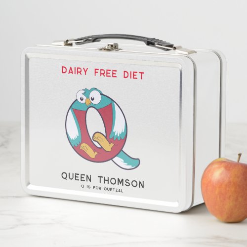 Letter Q Quetzal Add Name Allergies Back To School Metal Lunch Box