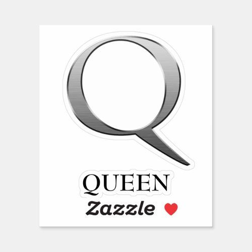 Letter Q Two_Tone Silver Gray and Name Sticker
