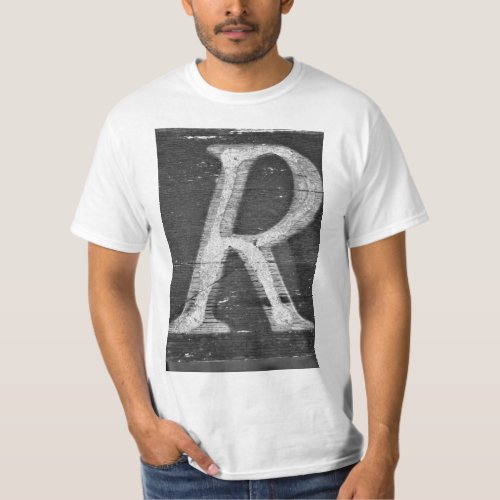Letter R Alphabet Photography on Wood Background T_Shirt