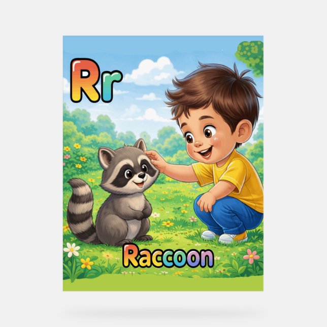 Letter R Alphabet Poster – R is for Raccoon (Front)