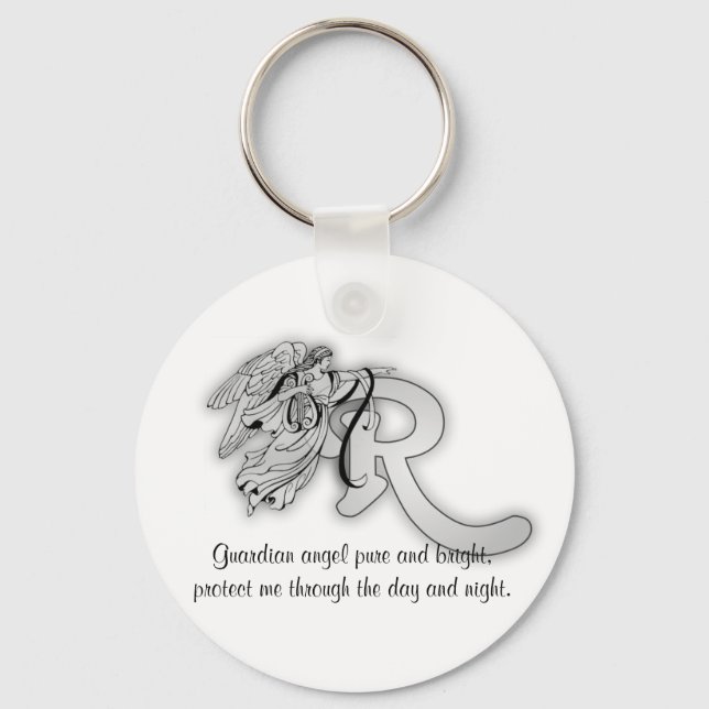 Letter R angel monogram alphabet initial Keychain (Front)