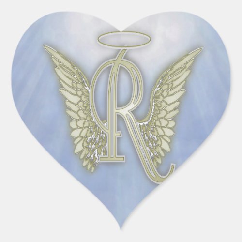 Letter R Angel Monogram Heart Sticker