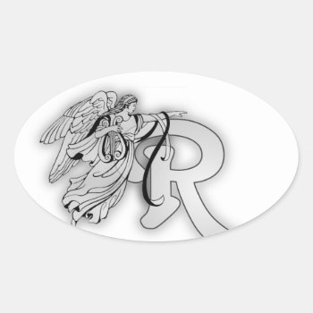 Letter R Angel Monogram Initial Oval Sticker by AngelAlphabet at Zazzle