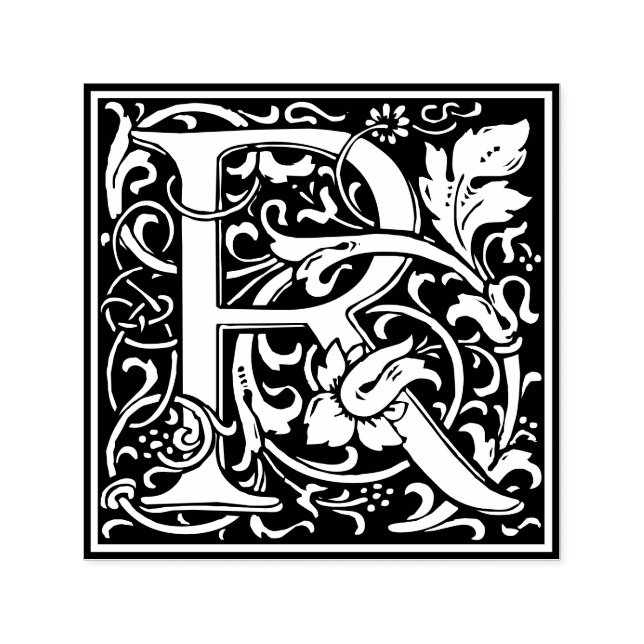 Letter R art nouveau black and white Tile Self-inking Stamp (Design)