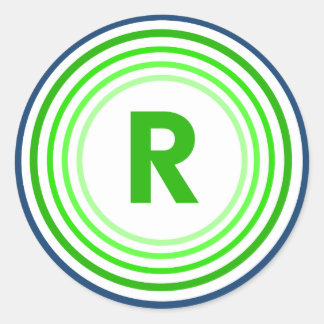 Letter R - Blue + Green Classic Round Sticker