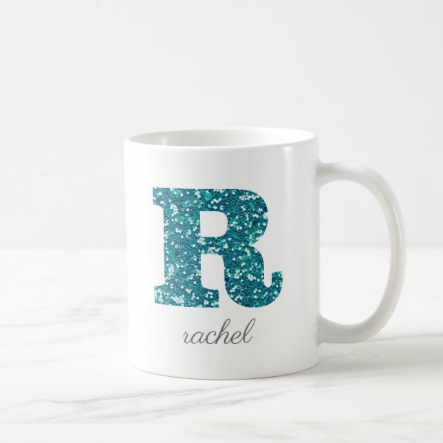Letter R Blue Sparkly Personalized Mug (Right)