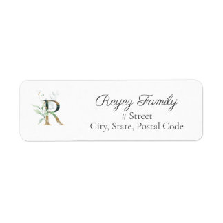 Letter R Botanical Monogram Elegant Address Label