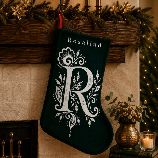Letter R Botanical Monogram Personalized Stocking (Creator Uploaded)