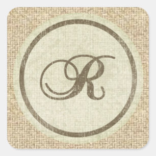 Letter R burlap rustic design stickers
