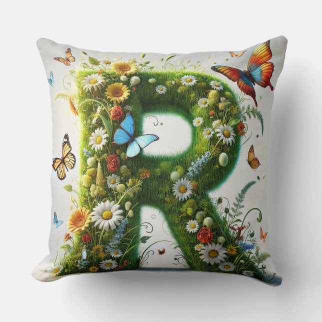 🦋 Letter R Butterfly Monogram Home Decor 🌸 Throw Pillow (Front)