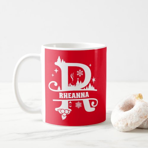 Letter R Christmas Monogram Initial Name Red  Coffee Mug