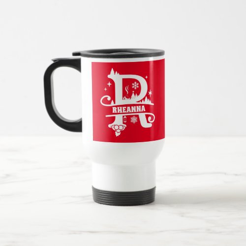 Letter R Christmas Monogram Initial Name Red  Travel Mug