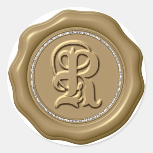  Letter R Diamond Circle GOLD Wax Seal Stickers