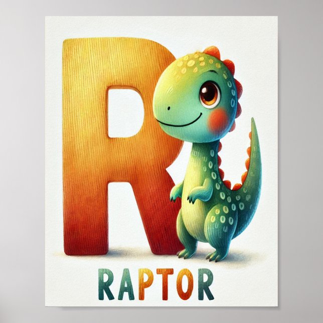 Letter R, Dinosaur Alphabet Watercolor Poster (Front)