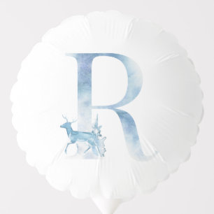 Letter R Dusty Blue Winter Forest Monogram Initial Balloon