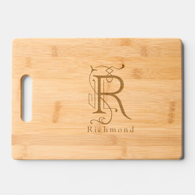 Letter R Elegant Monogram Personalized Name Engraved Cutting Board (Front)