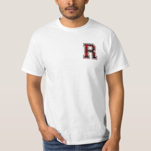 Letter R First Name Monogram Initial Tartan Print T_Shirt