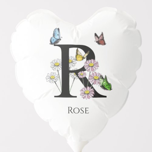 Letter R Floral Butterfly Monogram Initial   Balloon
