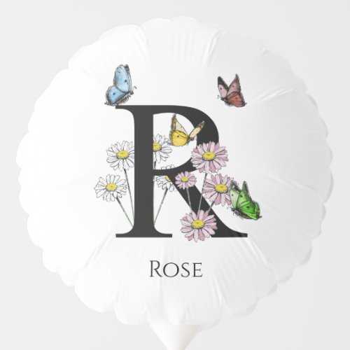 Letter R Floral Butterfly Monogram Initial   Balloon