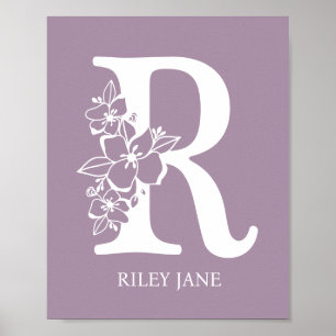 Letter R Floral Monogram Name Nursery Modern Poster