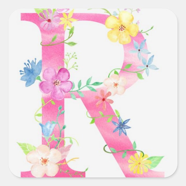 Letter R floral Square Sticker (Front)
