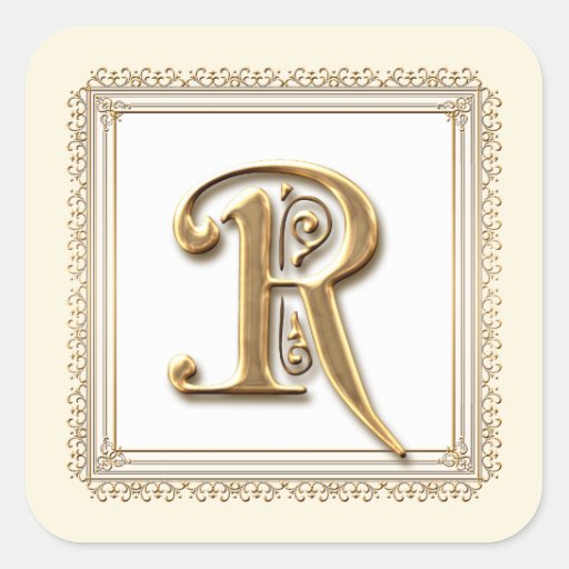 Letter R - Gold & Lace Classic Formal Wedding Seal Square Sticker | Zazzle