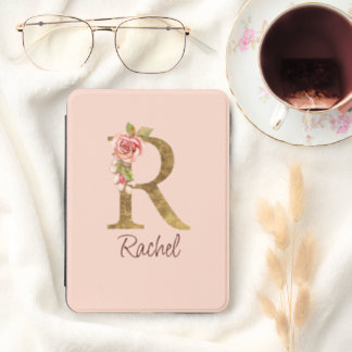 Letter R Gold Monogram Blush Pink Roses Kindle Cover