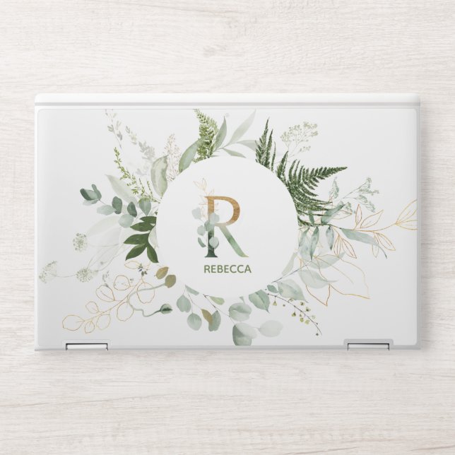 Letter R Green Foliage Wreath HP Laptop Skin (Front)