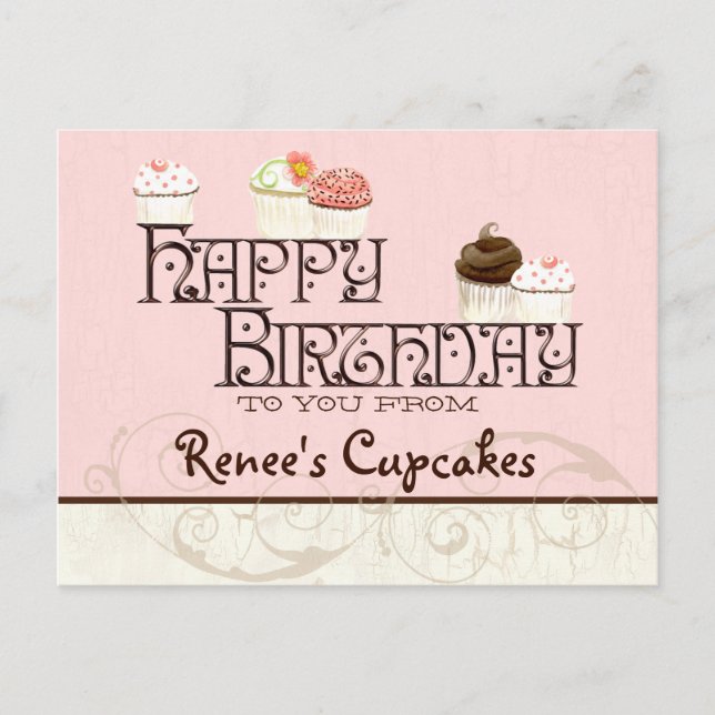 Letter R Happy Birthday Cupcake Business Postcard (Front)