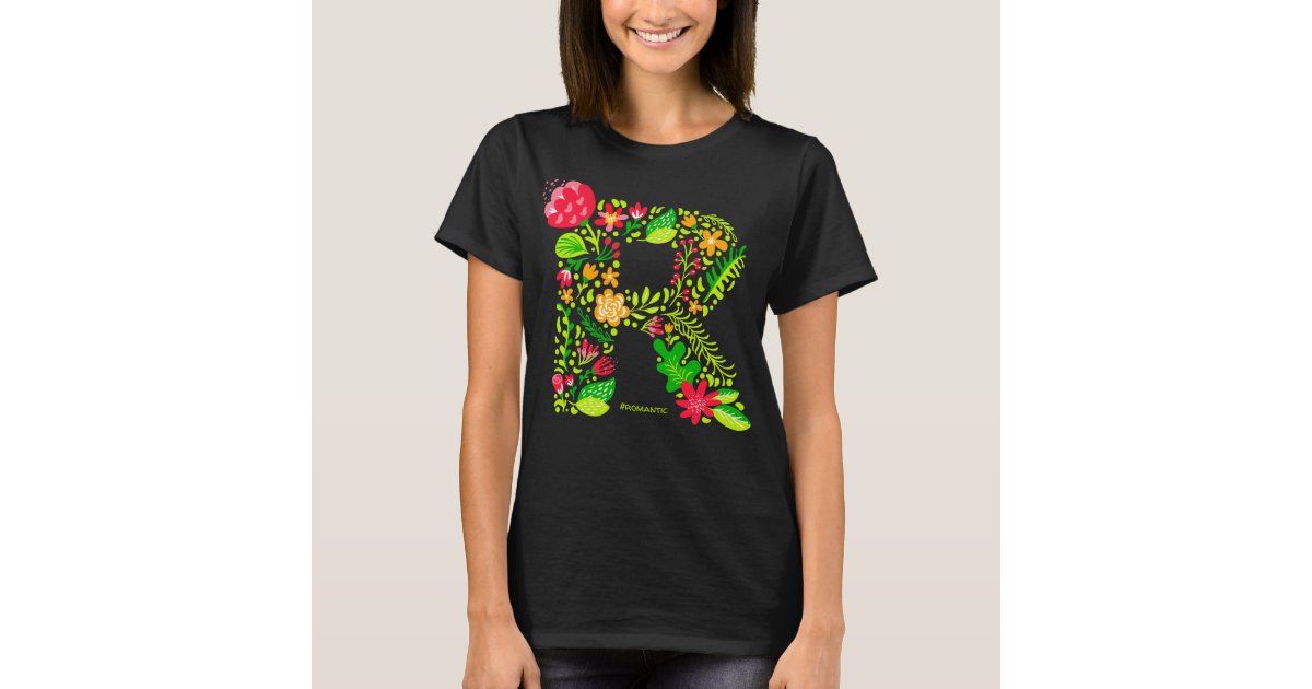 Initial B Letter Skull Rose Flowers Watercolor Monogram - B T-Shirt