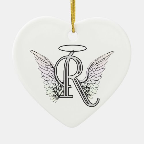 Letter R Initial Monogram with Angel Wings  Halo Ceramic Ornament