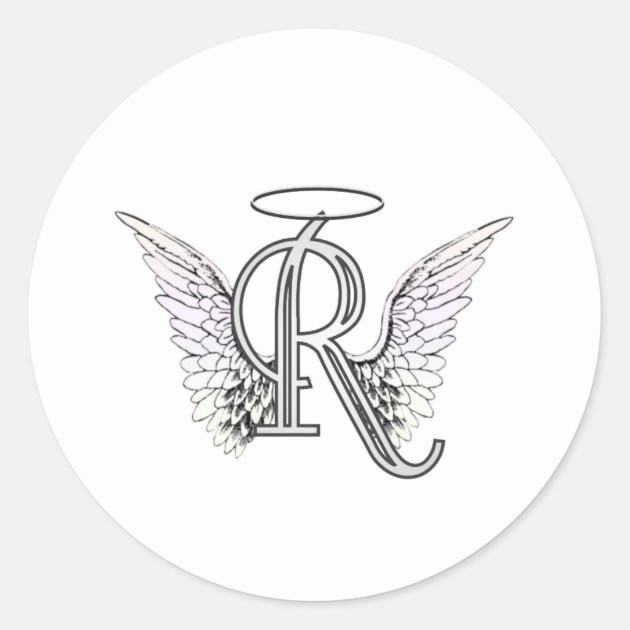 Letter R Initial Monogram with Angel Wings & Halo Classic Round Sticker |  Zazzle