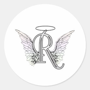 Letter R Initial Monogram with Angel Wings & Halo Classic Round Sticker