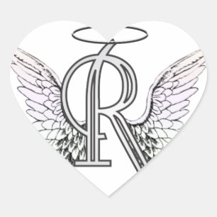 Letter R Initial Monogram with Angel Wings & Halo Heart Sticker