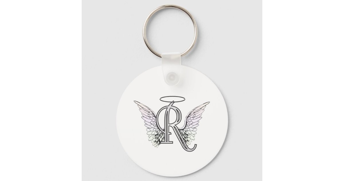 Letter R Initial Monogram with Angel Wings & Halo Keychain | Zazzle