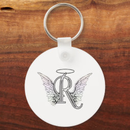 Letter R Initial Monogram with Angel Wings & Halo Keychain | Zazzle